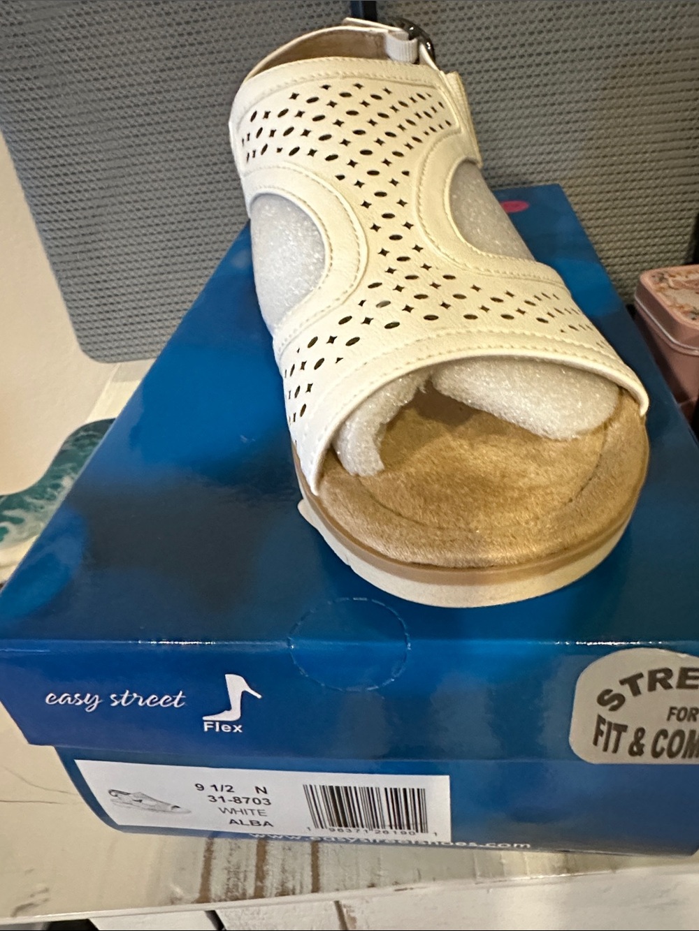 easy street White Perforated Comfort Sandal with Adjustable Backstrap